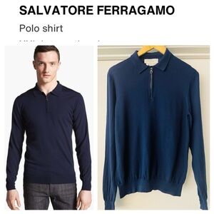 SALVATORE FERRAGAMO Men’s Deep Blue Long Sleeve Polo